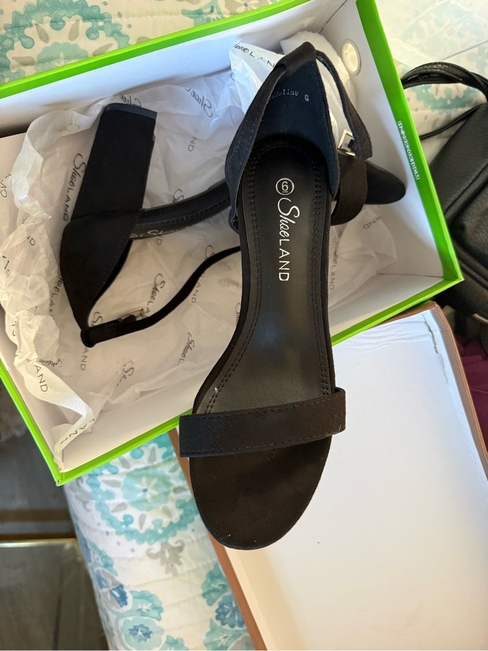 Shoeland Black Suede Ankle-Strap Block Heels